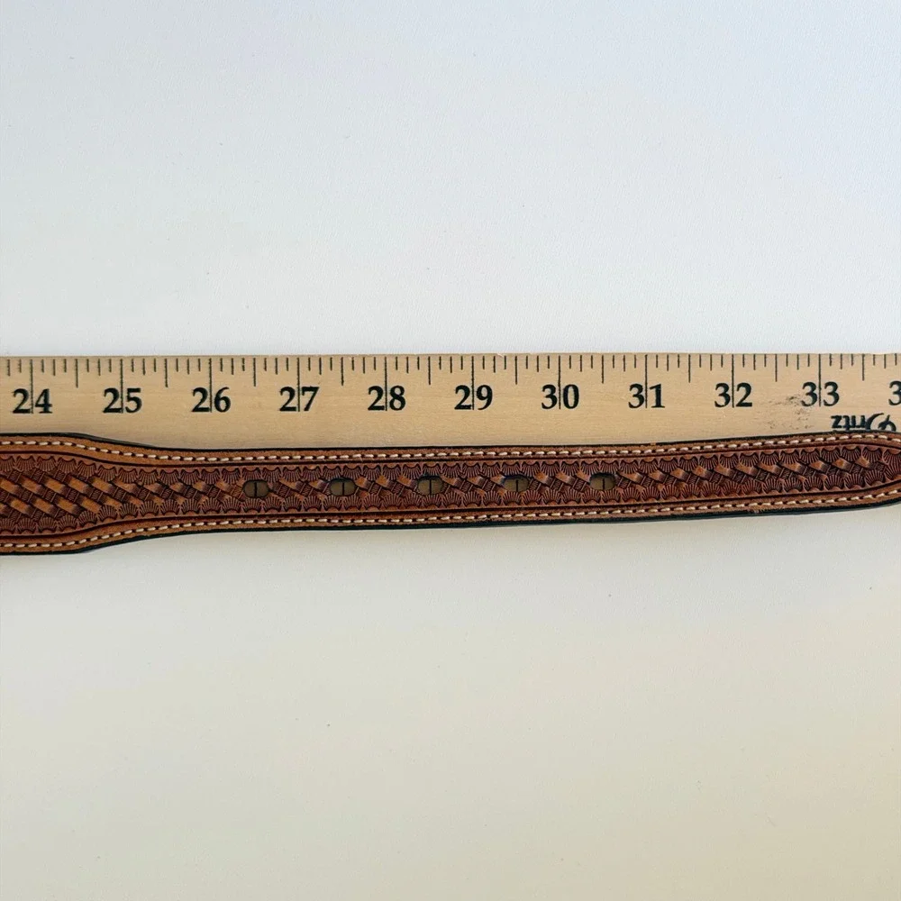 Vintage Nocona Western Belt Womens 30 Brown Tooled Leather Silver Concho Studded